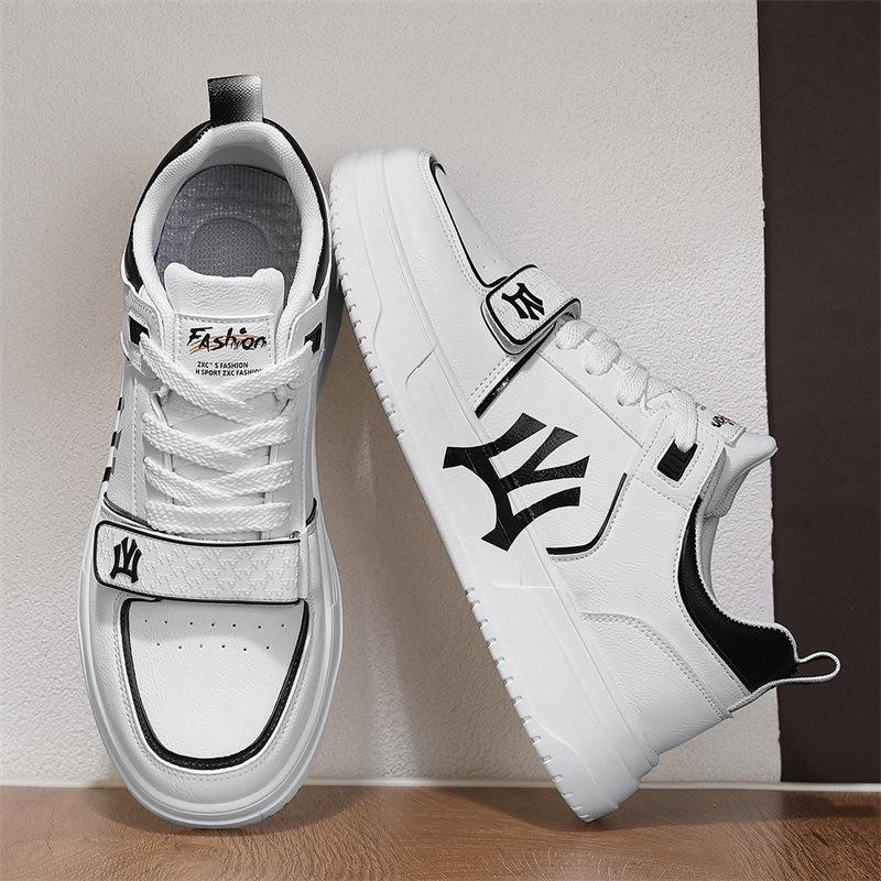 Guochao Men'S Shoes Casual Thick Baseplate Shoes Leather Surface Letter Breathable Sports White Shoes