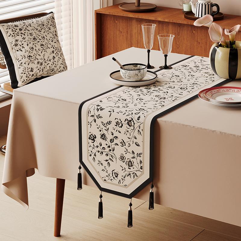 Cotton And Linen Tea Table Mat Tassel Lace Cover Chinese Traditional Table Runner Home Decor TV Cabinet Table Runners