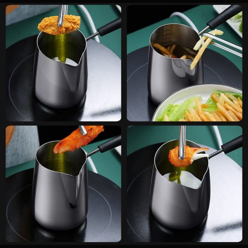 SHAWIN Deep Fryer, Deep Fryer, Milk Pan, Suitable for Single-Person Use, Easy to Clean, Mini, Deep Fryer, Includes Tongs, Oil Drainer, and Colander, O