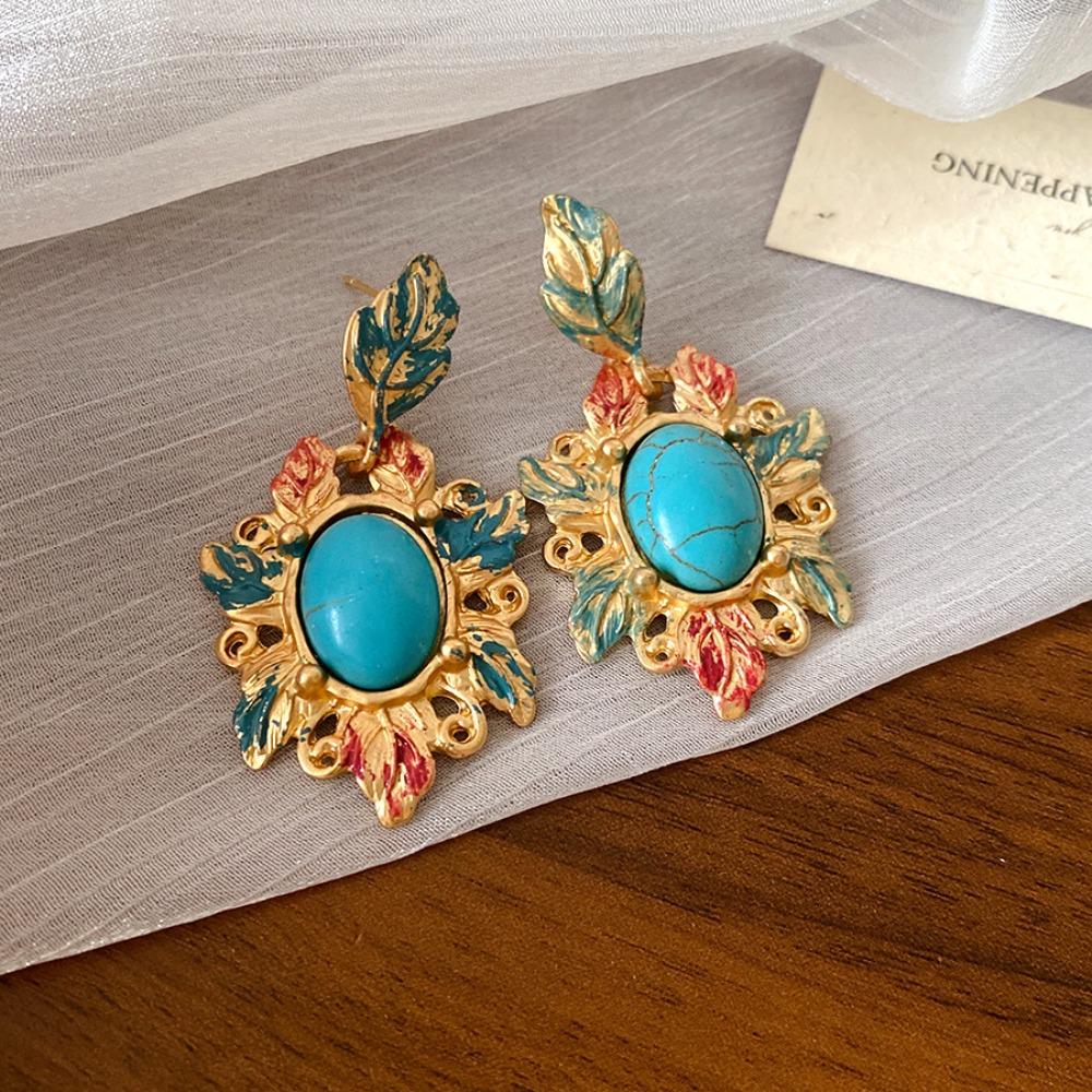 Sweet Oil Drop Flower Ear Studs Baroque Korean Style Earrings Enamel Flower Earrings  Jewelry