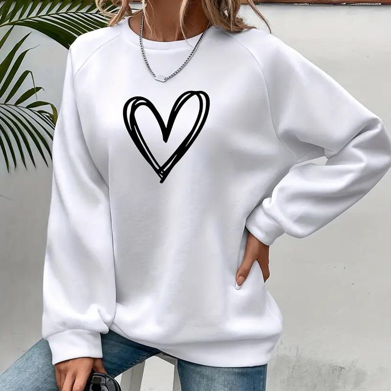 Herbst Damenmode O-Ausschnitt Langarm T-Shirt Lose Wäscheleine Liebe Print T-Shirt für Mädchen Straße