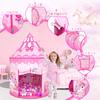 Stylish Kids' Tent with 3-in-1 Ball Pool, Indoor Play Set for Girls, 3-Piece Set with Princess Ball House, Tunnel, and Basket Net, Foldable,