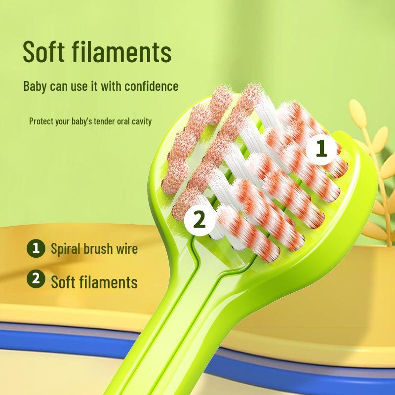 Popular Kids' Soft Bristle Three-Sided Toothbrush, Ages 3-12, Adorable Cartoon Giraffe Design