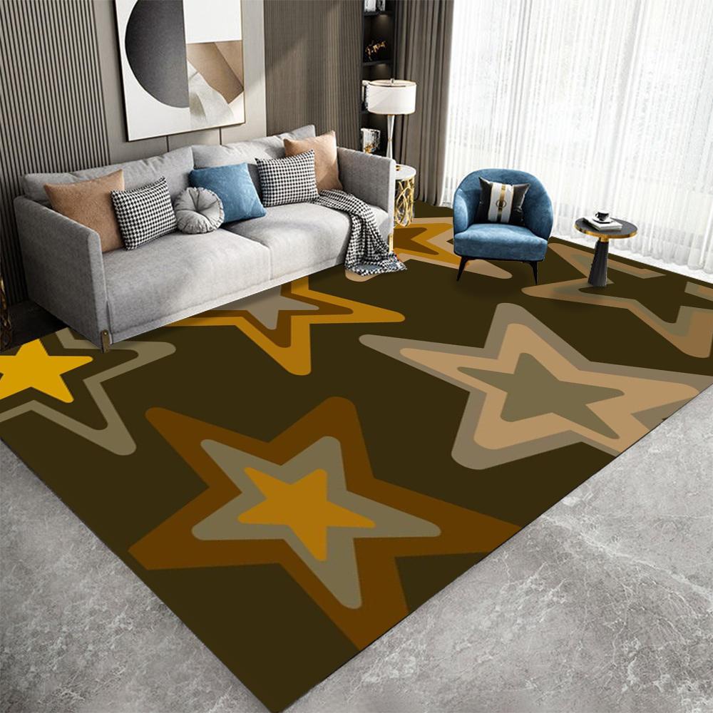 Star Pattern Carpet Mat Rug - Brown Yellow Geometric Design Modern Minimalist Home Decoration for Living Room Bedroom Floor Mat
