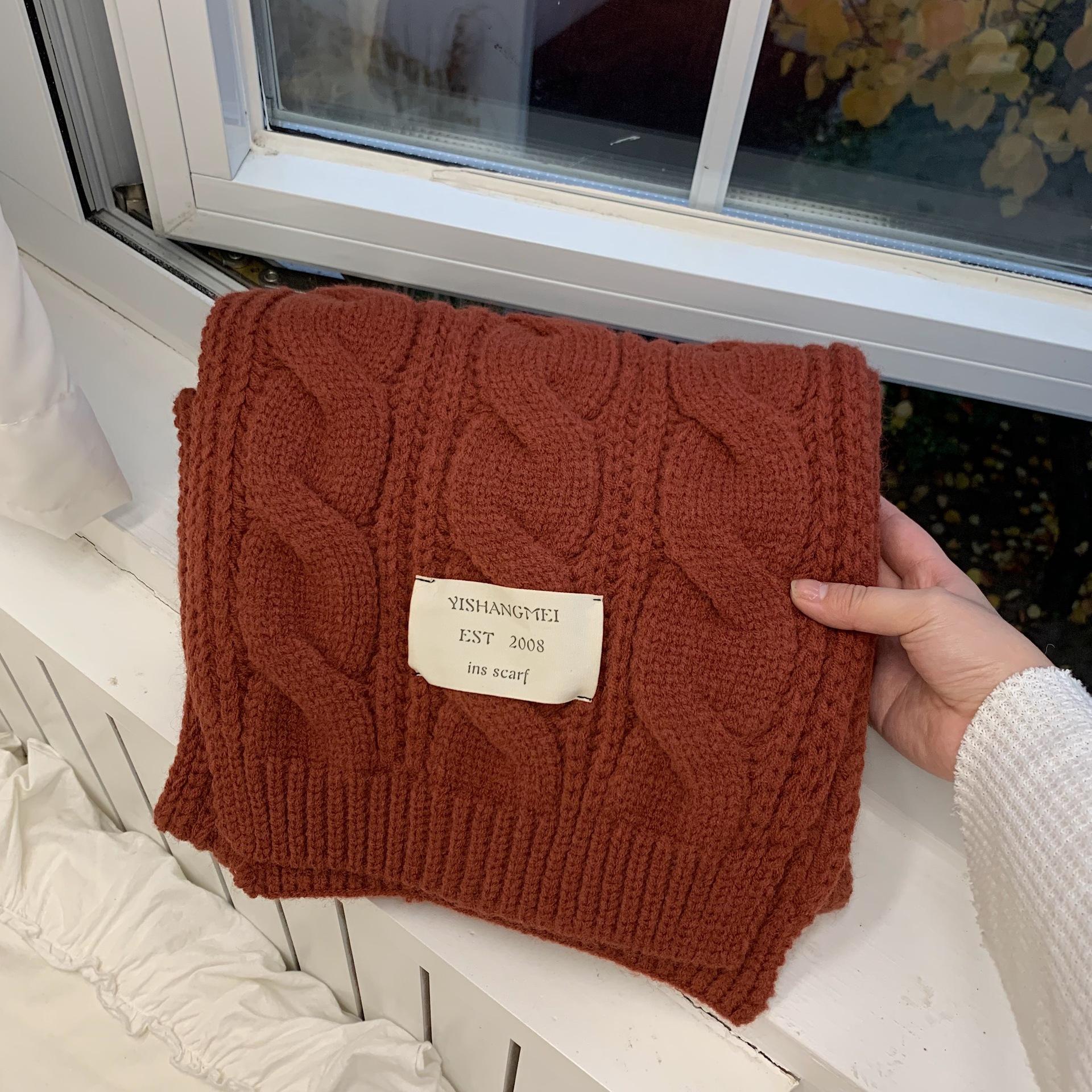 

Korean Style Scarf for Men and Women in Autumn and Winter Long Solid Color Cloth Label Knitted Wool Student Warm Scarf Trendy 195*30cm