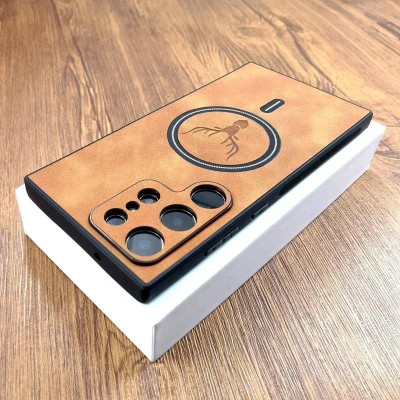 Vintage Leather Phone Case For Samsung Galaxy S24- Shockproof Wear-resistant Magsafe Wireless Charging Phone Cover For S24 S23 S22 S21 Ultra Plus FE