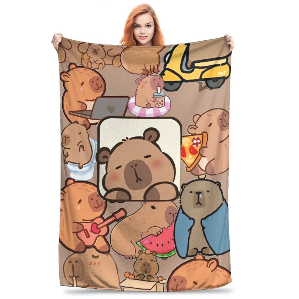 Kawaill Capybara Cartoon Blanket Multiple Sizes Super Soft Cozy  Throw Blankets for Sofa Couch and Bed