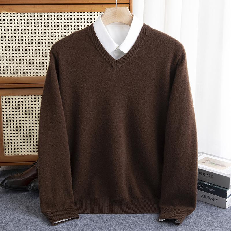 Pánský svetr z merino vlny svetr s výstřihem do V Podzim Zima Kašmír Teplý Pevný úplet Oblečení Business Spodní část Měkké topy