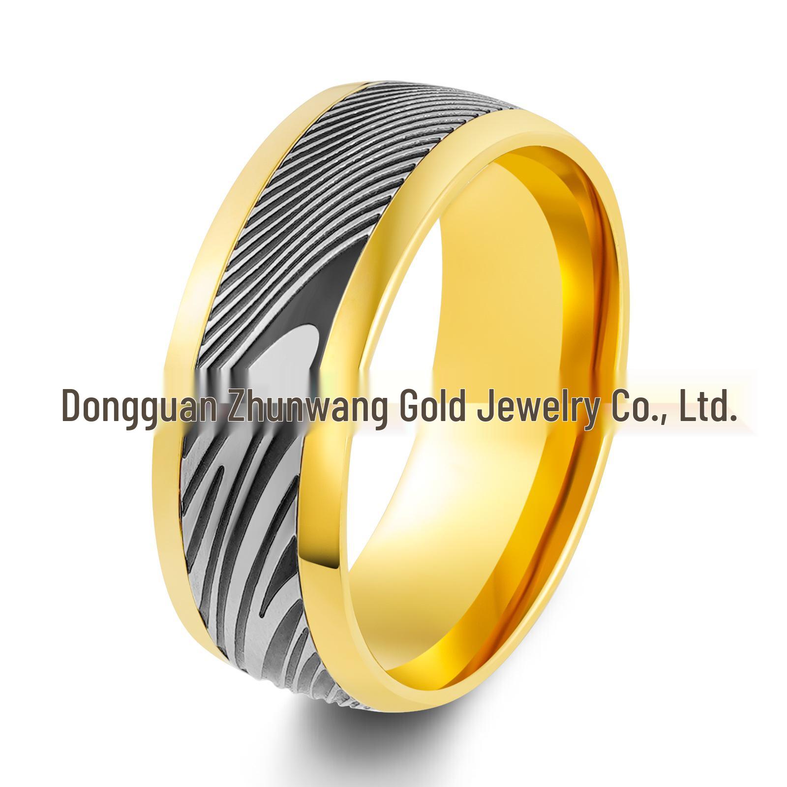 

Кольцо из нержавеющей стали розового золота с травленым дамасским узором, 8 мм Size 10