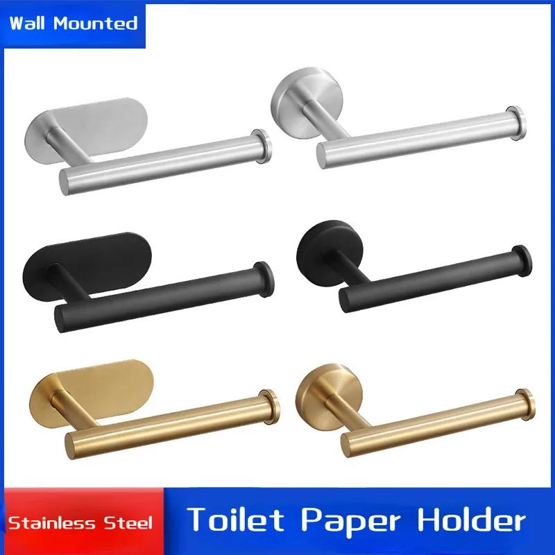 Self Adhesive Toilet Paper Towel Holder Stainless Steel Wall Mount No Punching Tissue Towel Roll Dispenser for Bathroom Kitchen