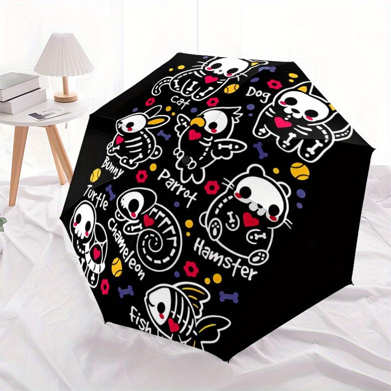 1pc Pet Animal Skull Cute Automatic Open/close, Heavy-Duty Iron Frame & 8-Rib Structure, Compact Folding Umbrella for Women/Men, All-Season Travel, Ha