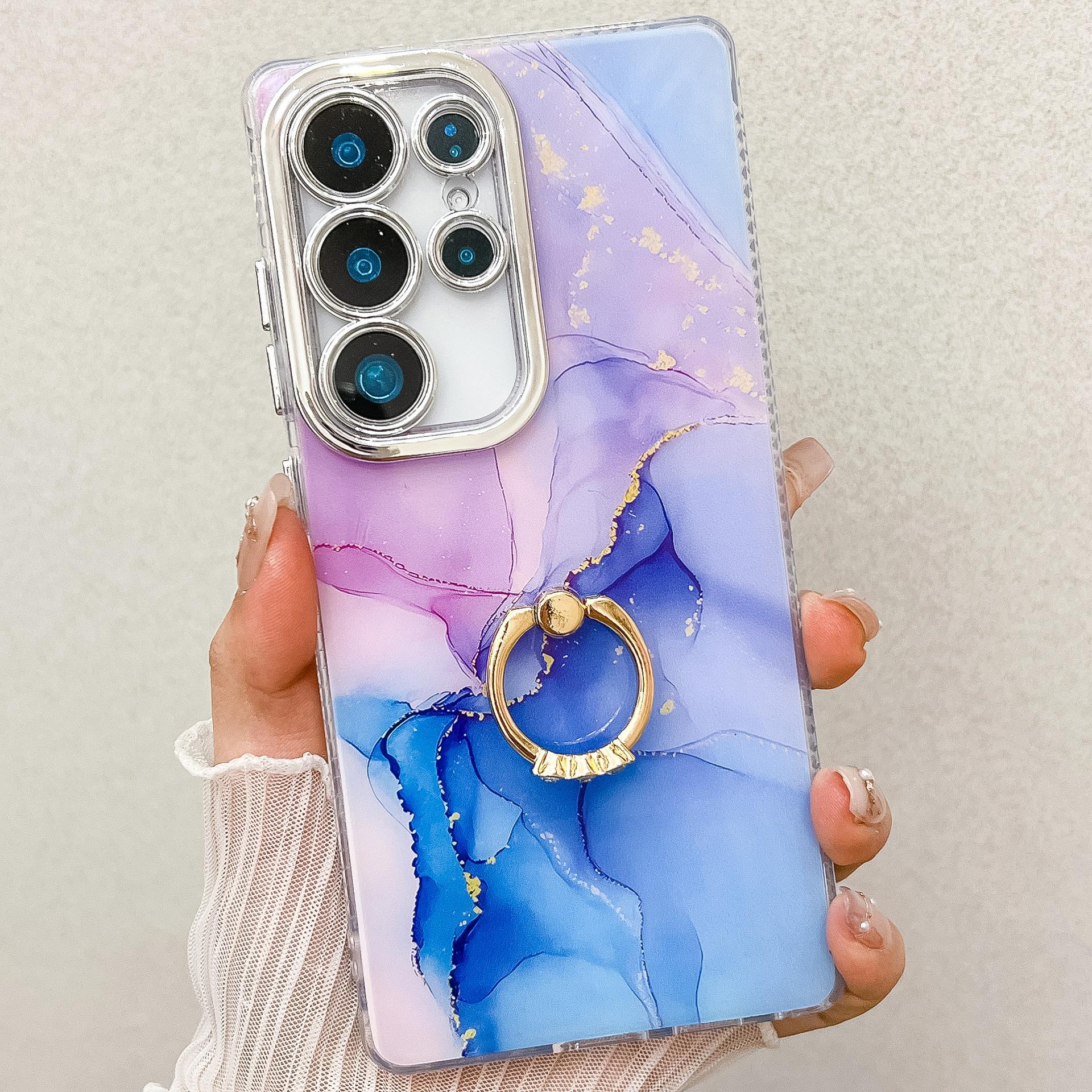 

Samsung S25 Ultra Phone Case Electroplated Marble A56 Ring Bracket S24 Full Inclusive New Model Galaxy A56