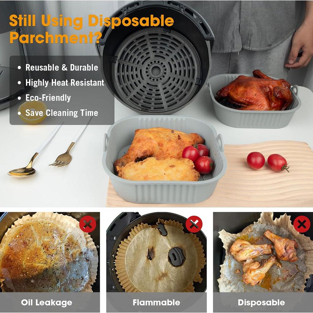 2 Pieces Reusable Air Fryer Pad Pot Liners Square Silicone Air Fryer Basket Air Fryer Bowl Silicone Material for Cooking