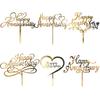 6pcs Happy Anniversary Cake Topper Gold Acrylic Cake Topper, Happy Anniversary Cake Sign, Wedding Cake Decorations Party Supplies