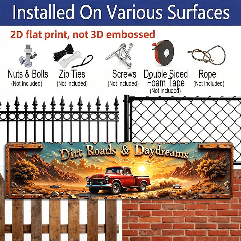 2D Flat Vintage Signboard with Red Classic Pickup Truck Theme Aluminum Decorative Sign | Suitable for Living Rooms, Garages, Themed Restaurants
