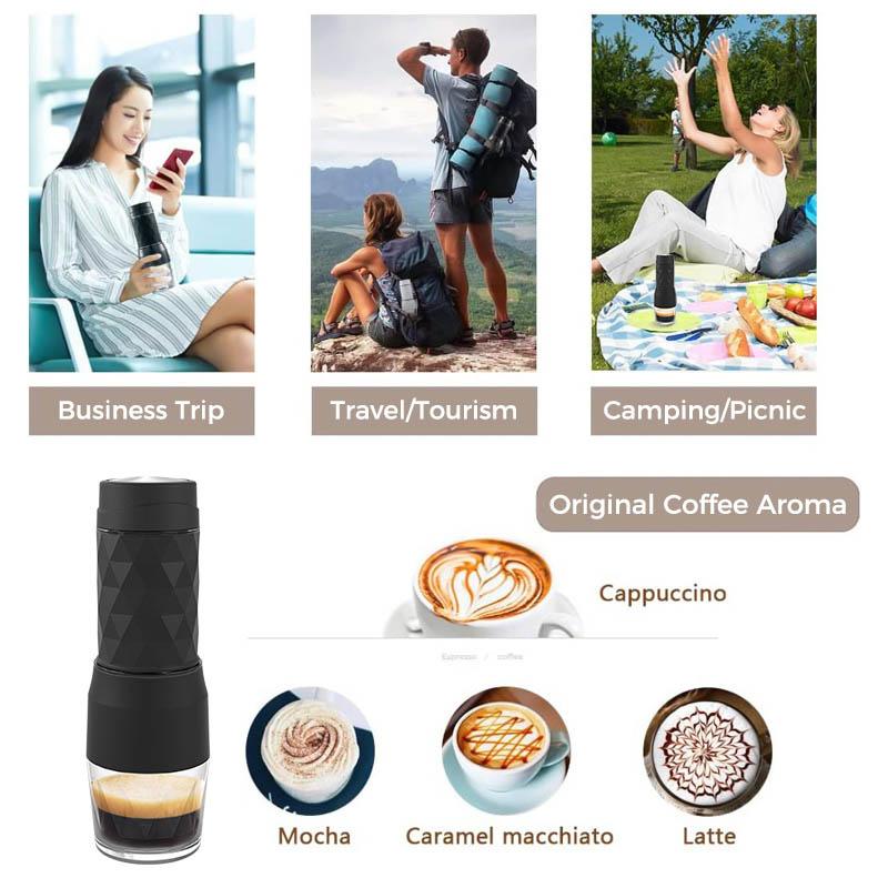 Coffee 3 In1 Portable Coffee Machine Hot/Cold Water Manual Espresso Maker For Capsule & Ground Hand Press Brewer Hiking Travel