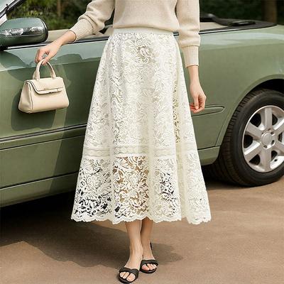 Saias Longas Femininas de Verão Casuais com Patchwork de Renda