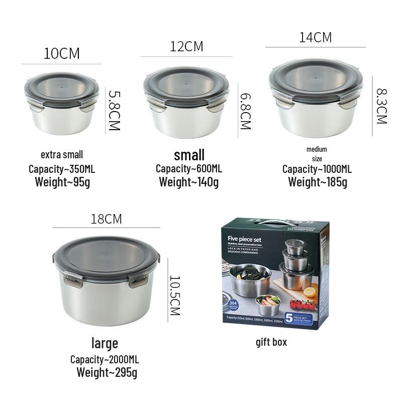 304 Stainless Steel Food Storage & Lunch Box Set