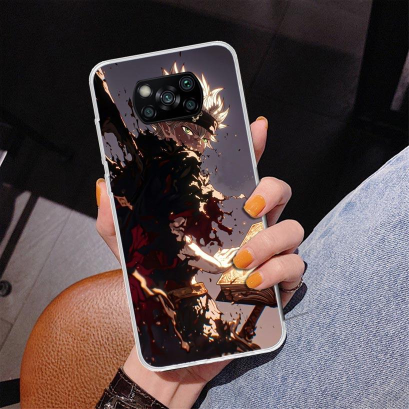 Black C-Clovers Anime Phnoe Case for Xiaomi Poco X5 X6 X7 Pro X4 Gt F7 Ultra M8 M7 Redmi 15C 15 13C 13 12C 12 Unique Cover Coque