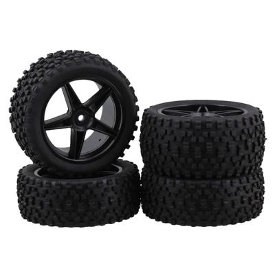 Mxfans 4-Pack Black Dot Pattern Rubber Tires & Black Pentagram Wheel Rims for RC1:10 Off-Road
