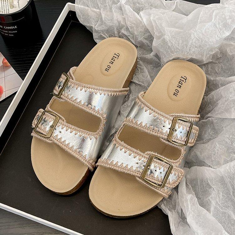 Boken Sandals Women's Platform Slippers Women 2025 Summer Wear New Fairy Boken Flat-bottomed Vacation Beach Shoes