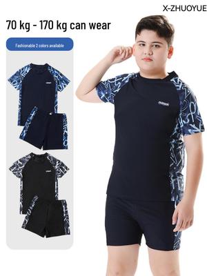 2026 Boys' Two-Piece Swimsuit Set: Short-Sleeved Top & Swim Trunks for Teens