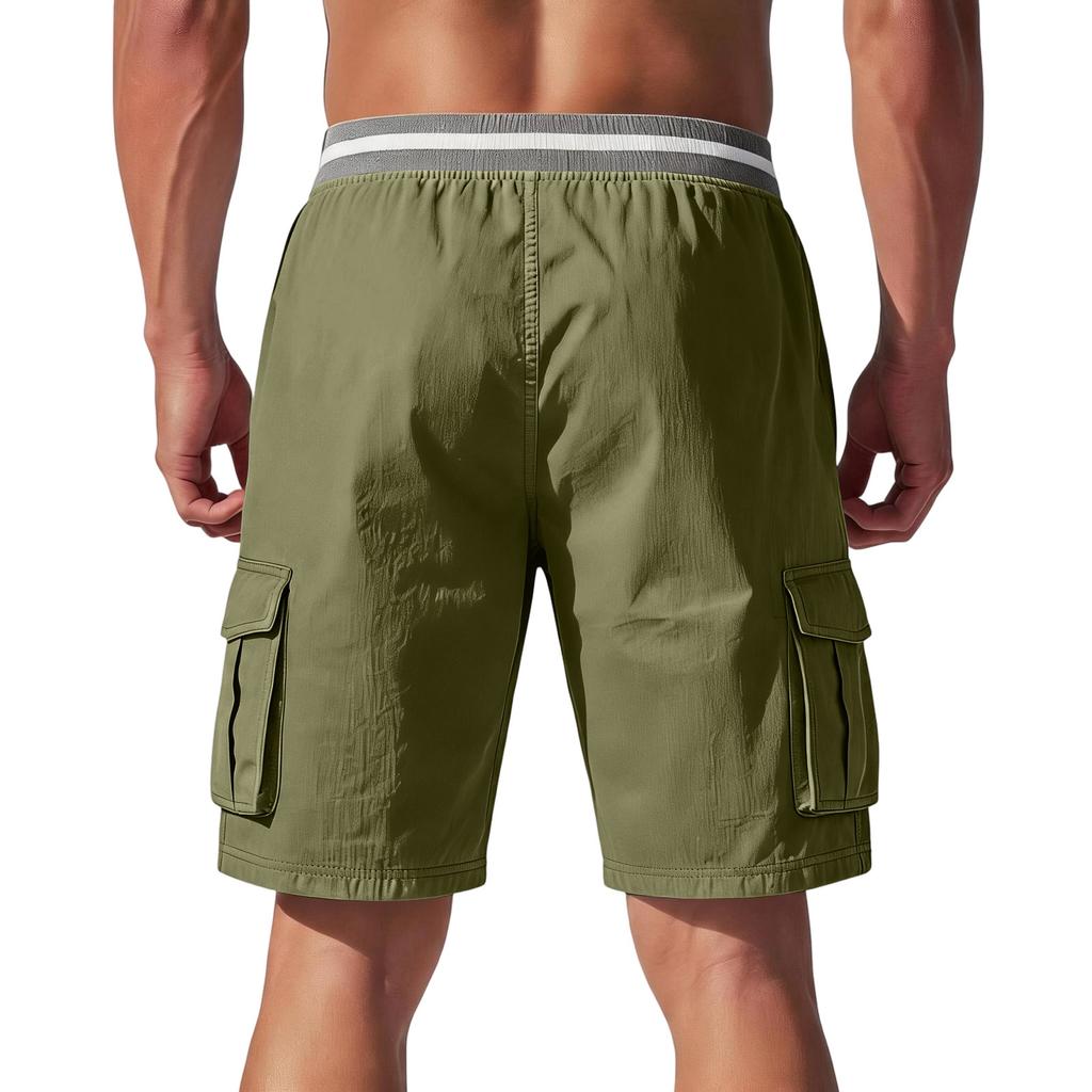 Pantalones Cortos Cargo Ligeros Transpirables con Cintura Elástica y Cordón, Estilo Casual Vintage para Hombre, Múltiples Bolsillos para Actividades al Aire Libre