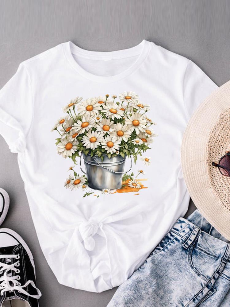 (Asian Size) Sweet Love Heart Trend Print Casual Top O-neck Short Sleeve T-shirts T Graphic Tee Fashion Female Women's Clothing