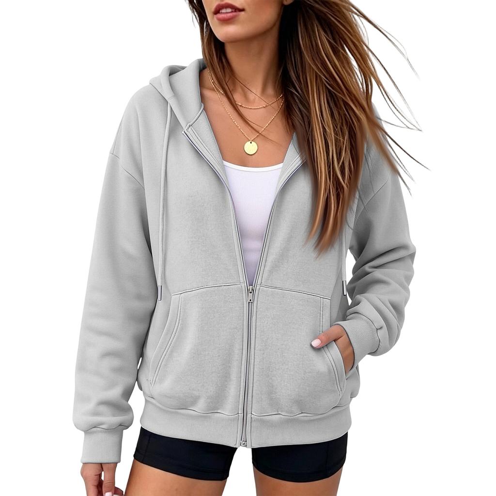 Women's Oversized Zip-Up Sweatshirt Jacket with for Fall Casual Wear