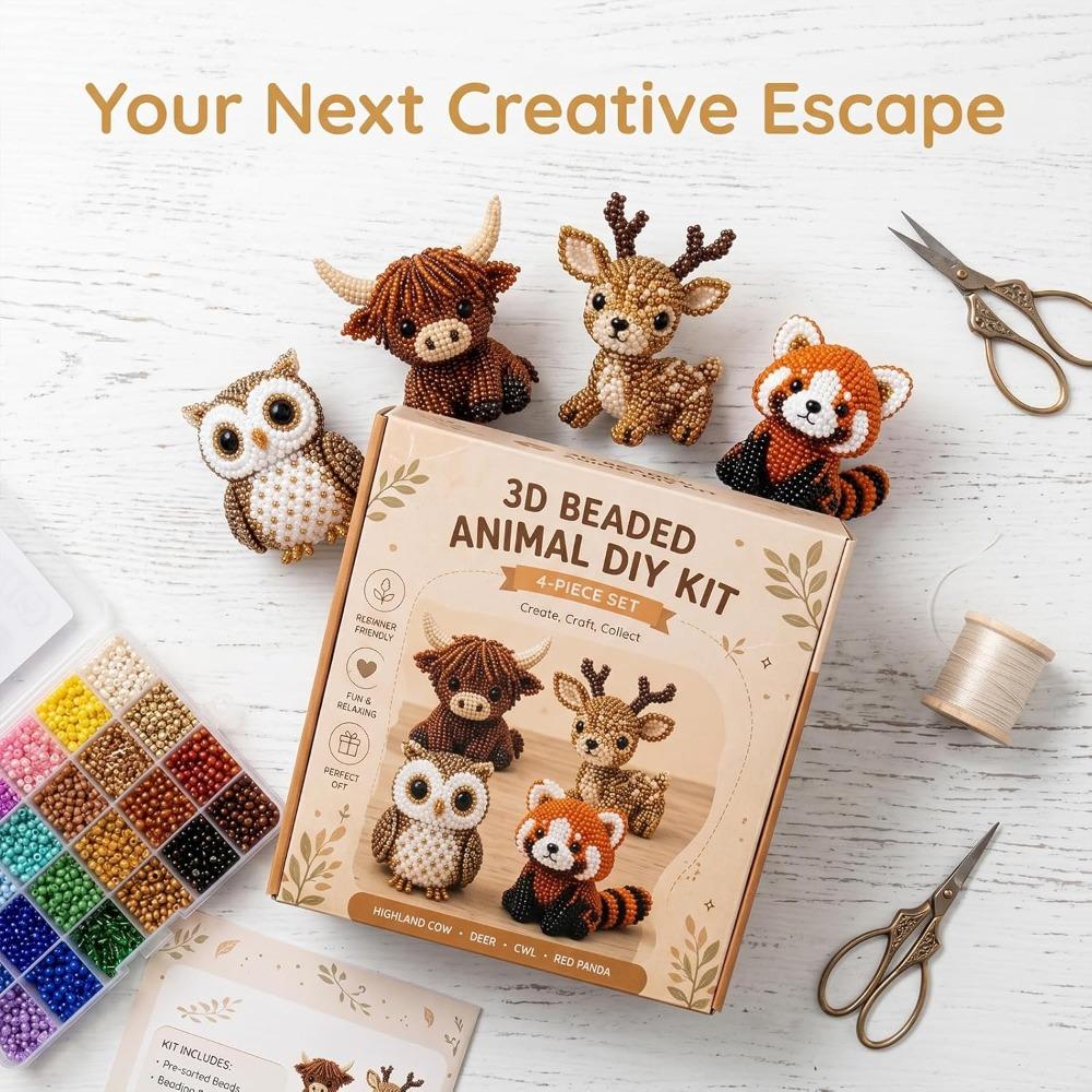 Tiny 3D Beaded Animal DIY Kit, Petite 3D Beaded Animal Craft Kit, 2026 New Cute Beaded Animal Kit with Colorful Beads and Instructions for Teens