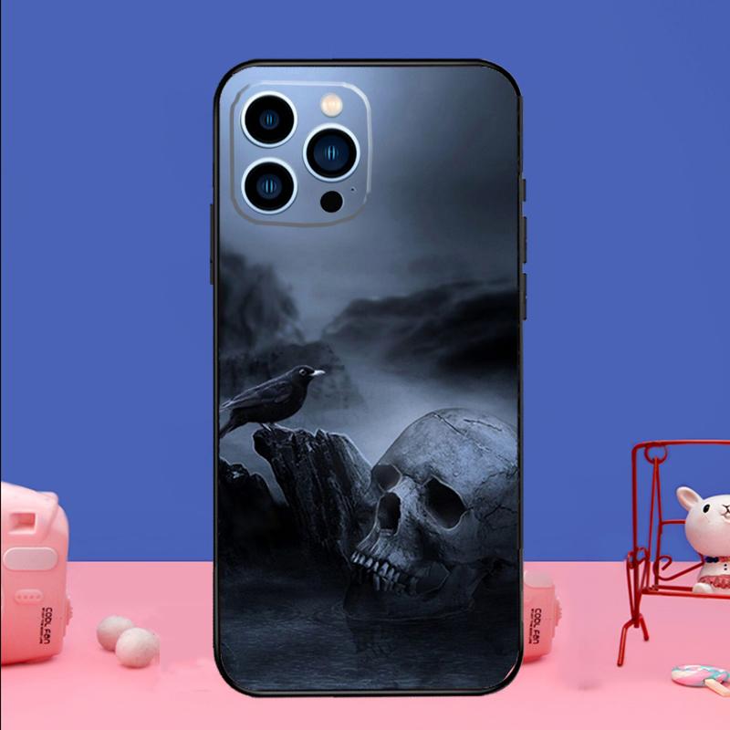Skull Crow Flower Phone Case For iPhone 17 Air 16 15 14 11 12 13 Pro Max 13 mini 15 16 Plus 16e Bumper Cover