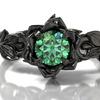 Floral Designed Adjustable Ring with Round Cut Simulated Gemstone Black Metal Band for Women Fashion Accessories