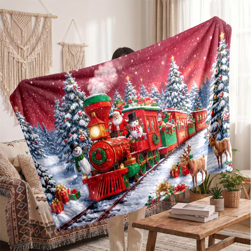 Christmas Flannel Throw Blanket Soft Warm Cozy For Sofa Bed Indoor Home Use Great Holiday Gift