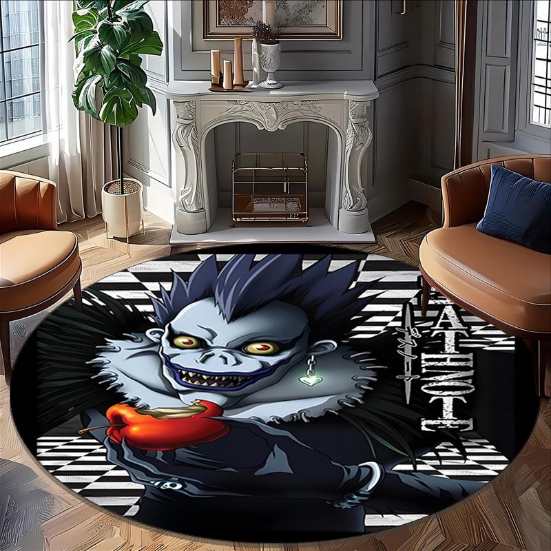 1pc D-Death Note  Carpet, Round Rug, Comfortable, Suitable for Entryways, Living Rooms, Office, And Bedrooms, Christmas Decoration