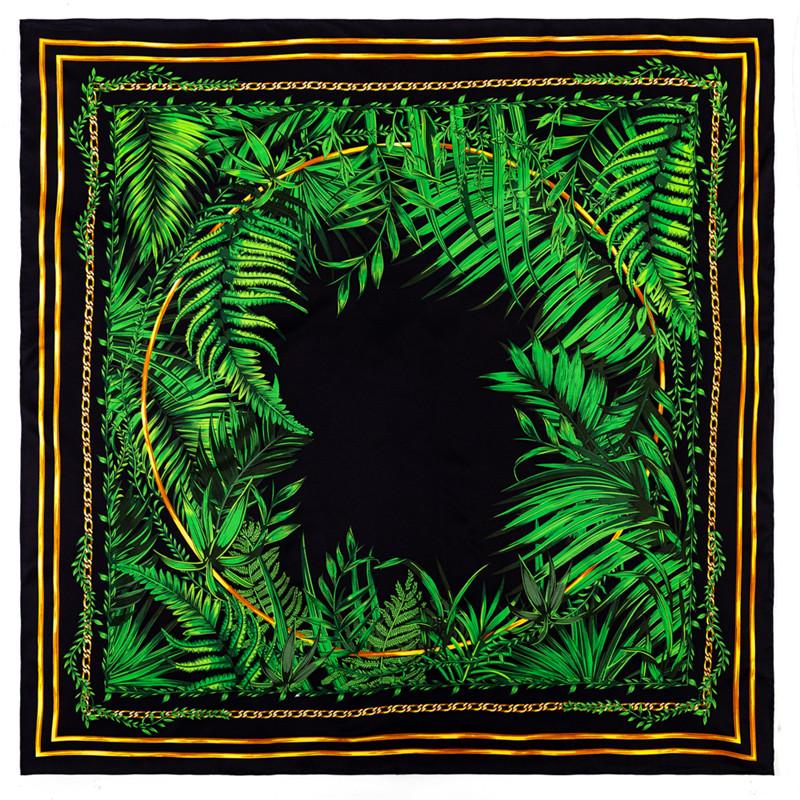 

POBING Manual Hand Rolled Twill Silk Scarf Women Leaves Square Scarves Echarpes Foulards Femme Wrap Head Bandana Hijab 90CM 90CM x 90CM