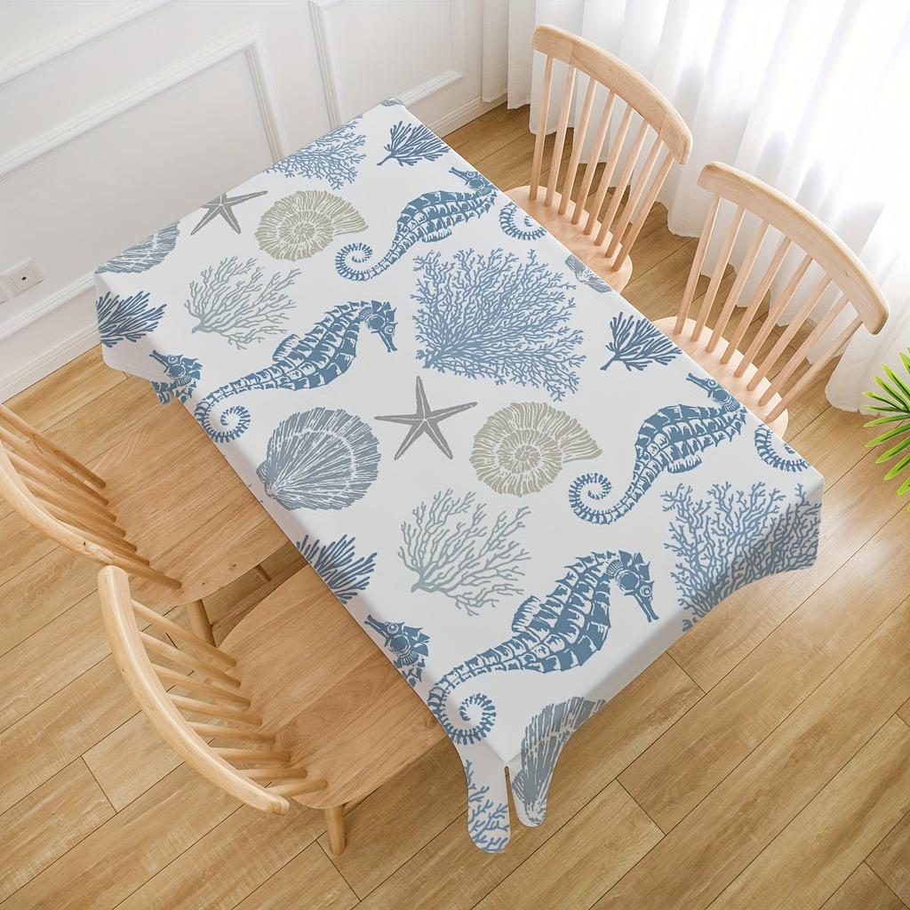 Tovaglia a Tema Oceanico per Decorazione Tavola Estate Corallo Cavalluccio Marino Conchiglie Stella Marina Costiera Tovaglia da Cucina Decorazione Festa Festiva