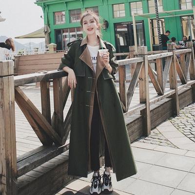 Spring New Women's Fake Two-piece Contrasting Color Windbreaker Women's Mid-length Women's Coat