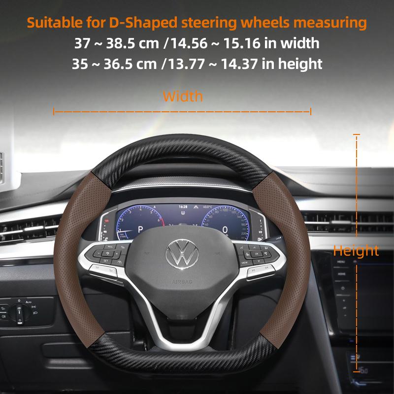 Suitable for Volkswagen Breathable Leather Matte Carbon Fiber Texture Steering Wheel Cover Suitable for Polo Golf 5 6 7 Gol Cc Passat B6 B8 Jetta
