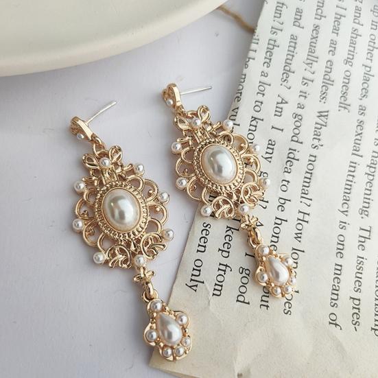 1 par dinglende øredobber kongelig hoffdesign ferskvannsperle geometrisk mønster klassisk temperament kjole