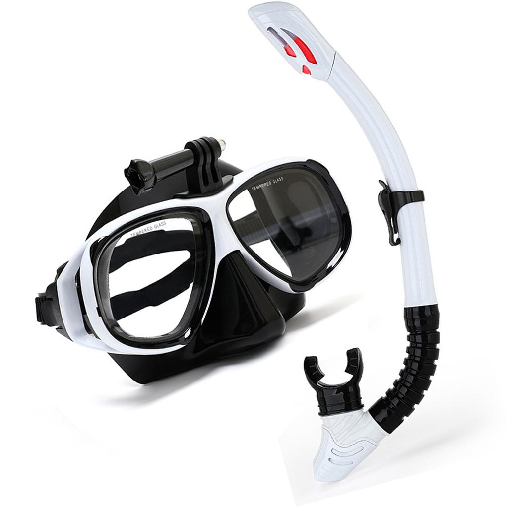 Snorkeling Mask with Action Cam Mount Dry Snorkel Set Comfortable Silicone Diving Goggle for Travel Easy Breathing