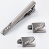 Simple Smooth Diamond Inlaid Tie Clip Cufflink Set New Electroplated Black Leaf Pattern