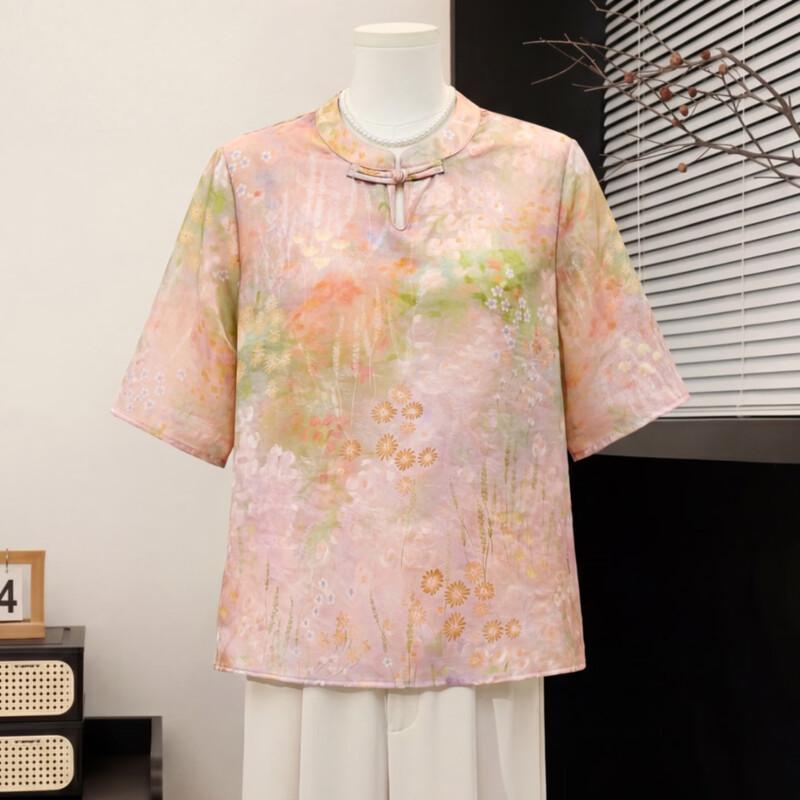 Yu Zhaolin Women s Floral Print Summer Short Sleeve Blouse XL