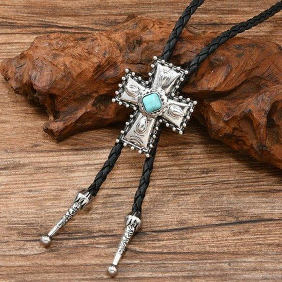 

Vintage Turquoise Cross Pendant Necklace - Creative, Versatile, Casual Sweater Chain