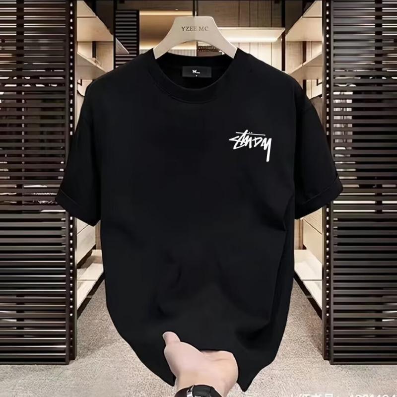 Camiseta casual de manga corta con estampado, de algodón pesado, holgada y moderna, para hombre