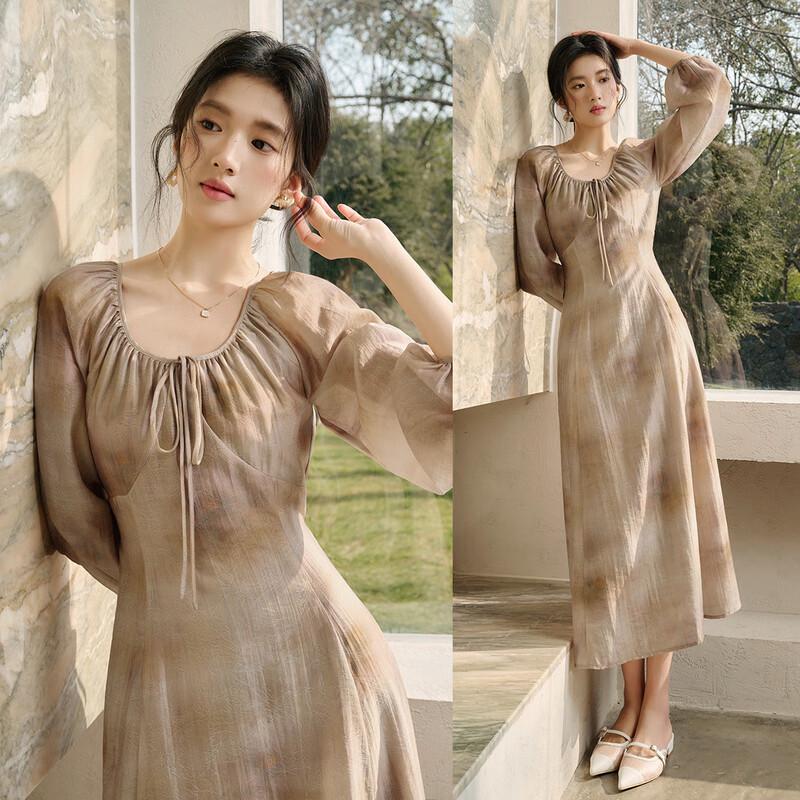 JK&JS 2025 Nowa Chińska Stylistyka Sukienka Długa Rozkloszowana