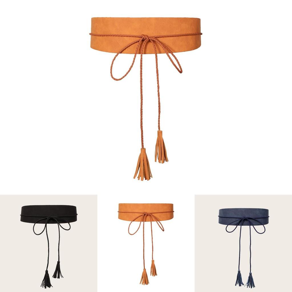 Trendy Boho Fringe Rope Waist Belt Handmade Wide Faux Leather For Casual Women Fashion