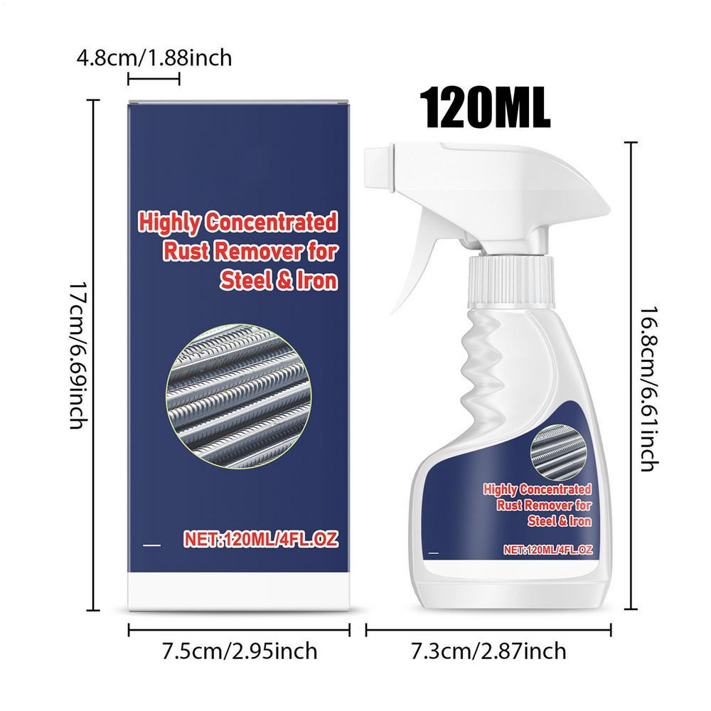 Rust Remover for Metal 120ml Concentrated Spray Powerful Rust Stain Dissolver for Car Tools Garage Marine Automotive Cleaning