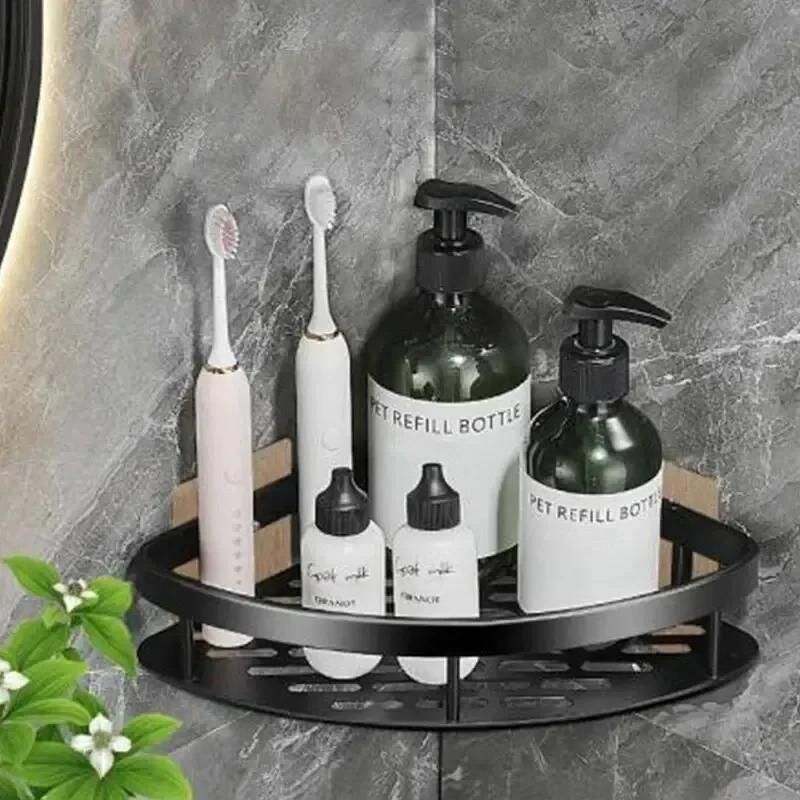 No Drill Wall Mount Bathroom Storage Shelf Corner Shower Rack Organizer with Adhesive