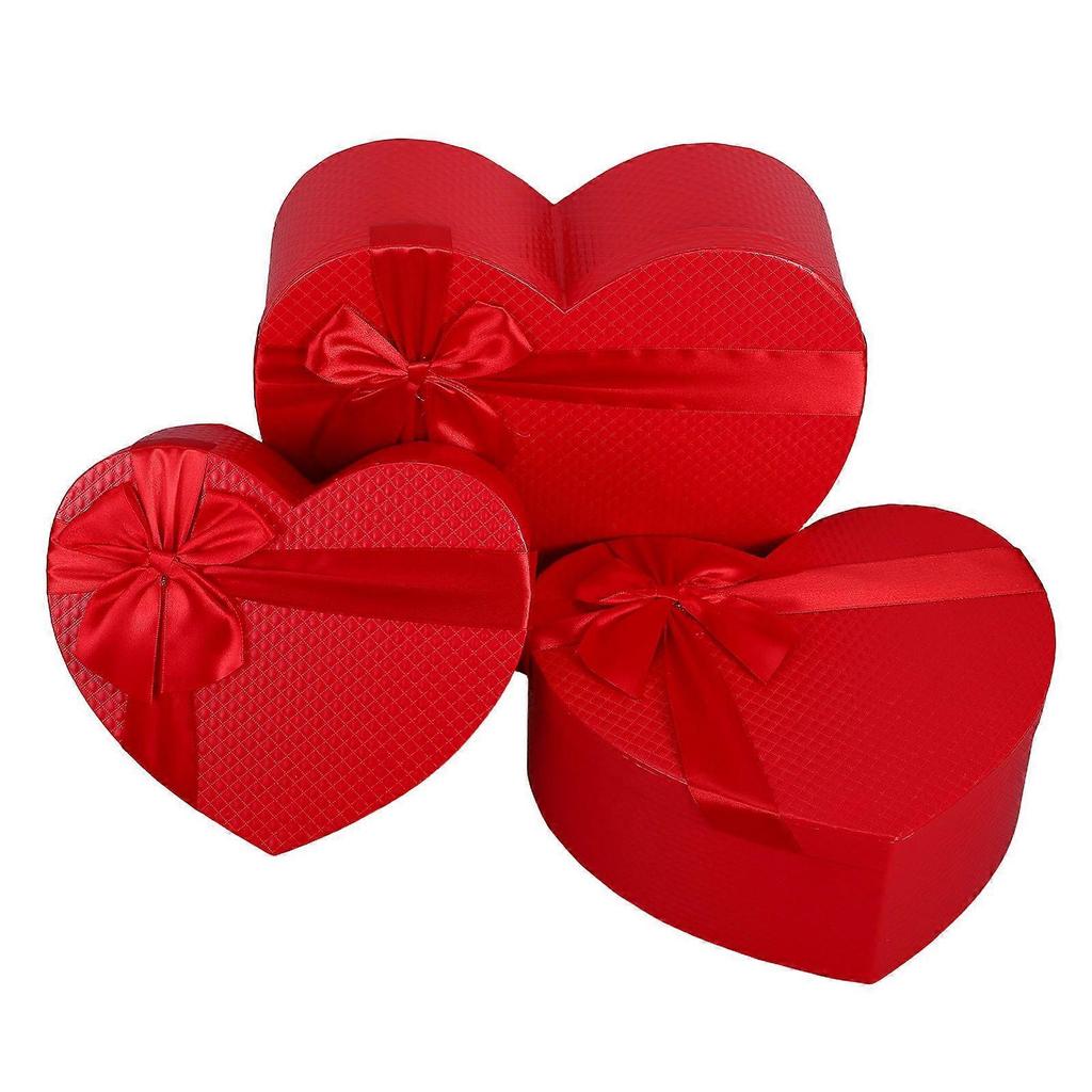 Valentine's Day Heart-Shaped Box Romantic Flower Box Wedding Gift Bag Red Paper 3Set
