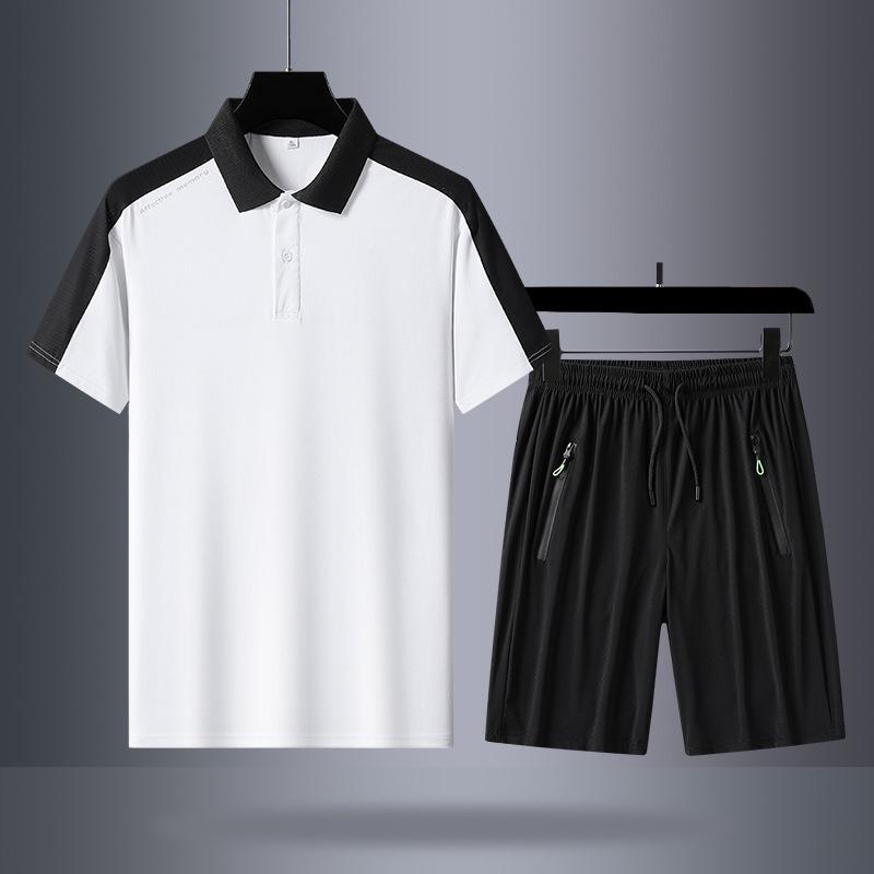 Men's Ice Silk Polo & Shorts Set - Summer Casual for Dad